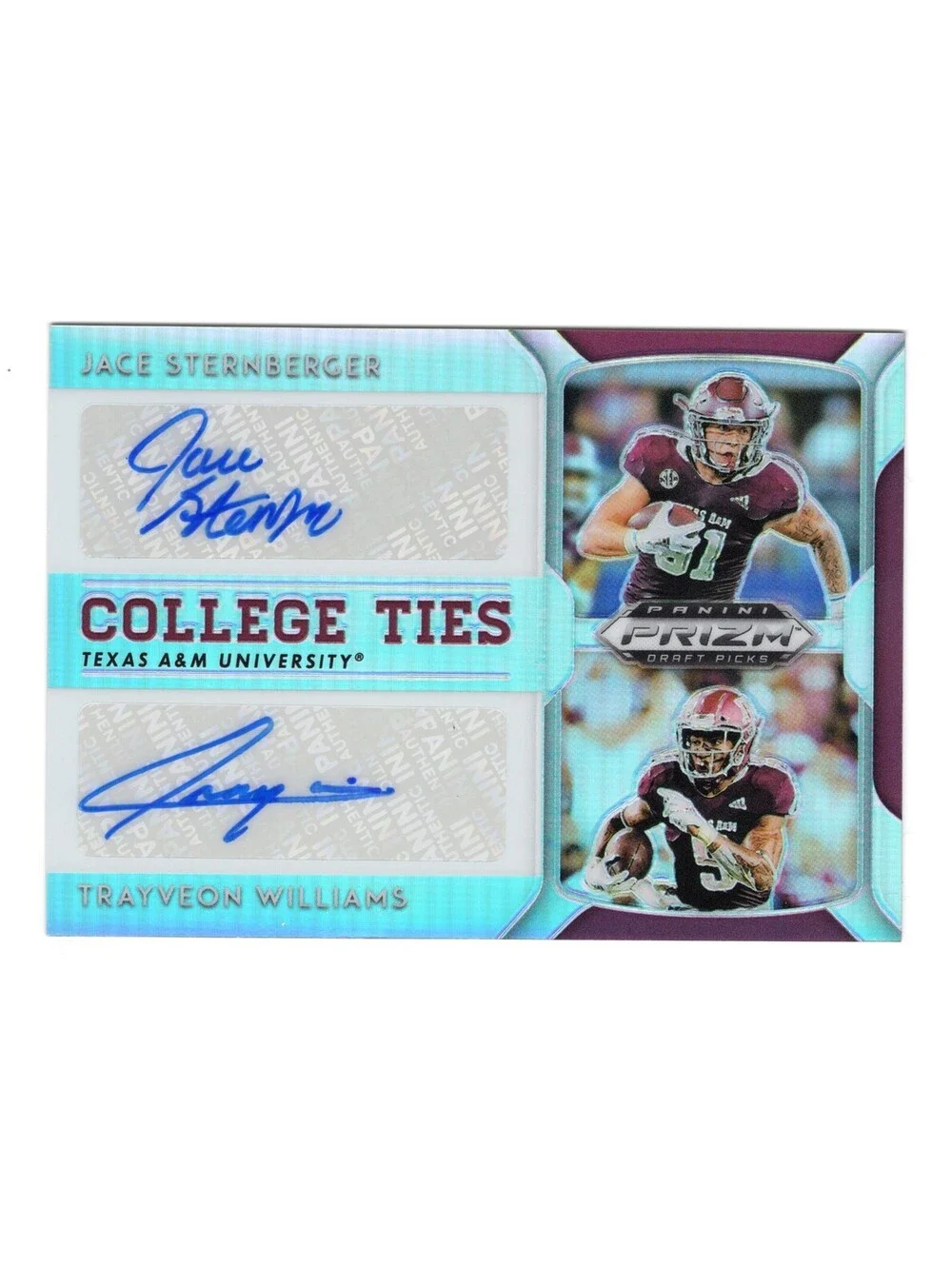 2019 Panini Prizm College Ties Autographs Trayveon Williams Jace sternberger A&M
